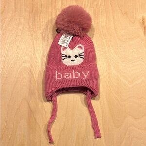 Pink Baby Knit Hat with Pom Pom